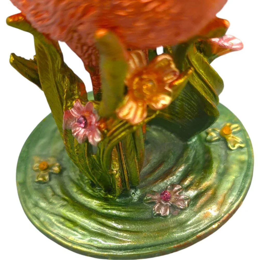 Pink Flamingo Jewelry Trinket Box Hinged Magnetic Clasp Enamel Crystal Jewels 4